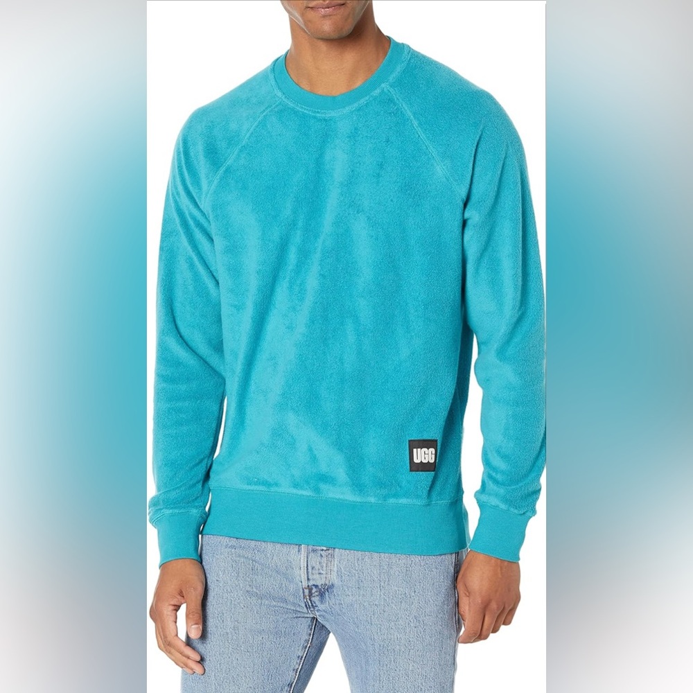 UGG Kamryn Crewneck Pullover Sweatshirt Men's Size L Tidal Wave Blue Terry Cloth